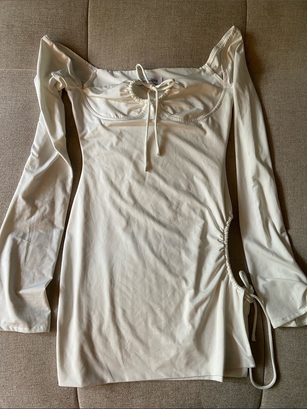 Off-Shoulder Cream Mini Dress with Side Tie